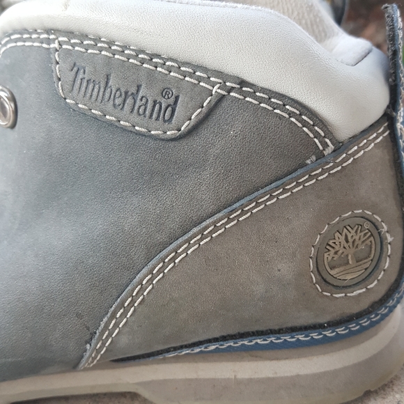 8 OLD SCHOOL LEATHER TIMBERLAND BLUE & GRAY LEATHER LACE UP BOOTS - Picture 10 of 13